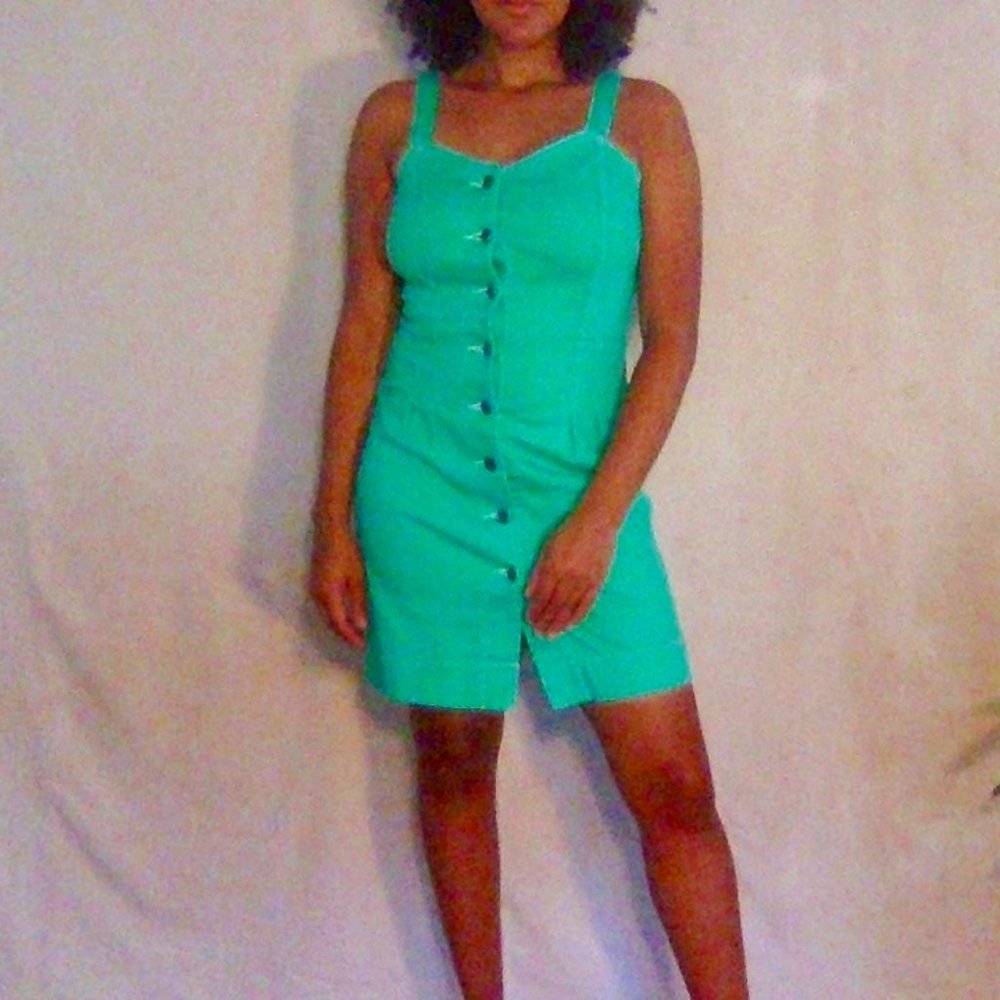 Gianni Bini GB green denim button front dress